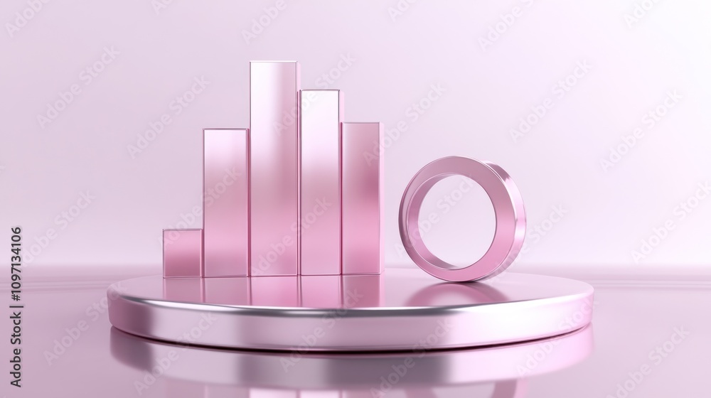 Leinwandbilder a minimalist 3d representation of bar graphs and a ring on a reflective surface.