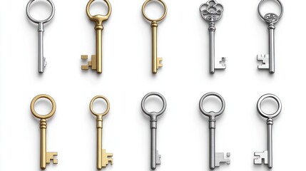 Collection of ornate antique keys in gold and silver