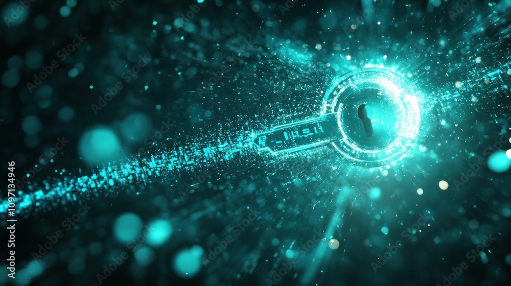 Aufkleber a glowing digital lock surrounded by particles, symbolizing cybersecurity and protection.