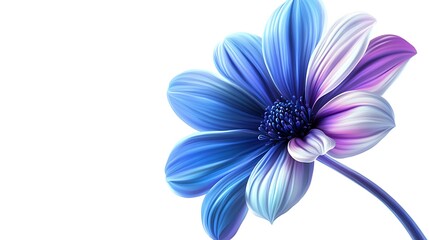 Obraz premium Close-up of a vibrant blue and purple flower, its petals delicately layered against a white background. The image evokes a sense of serenity and natural beauty.