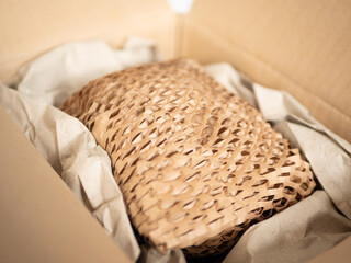 Eco-friendly recycled packaging. Brown honeycomb paper padding and protection for packages sent...