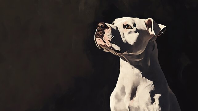 Majestic white dog, illuminated against a dark background.  The striking contrast highlights the animal's powerful presence and serene expression.