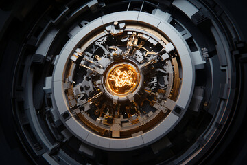 AGI futuristic clockwork mechanism in void