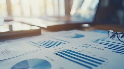 Financial Reports and Graphs on Desk with Glasses