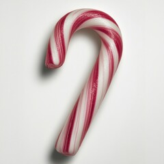 Candy cane with red and white stripes on a plain background, AI
