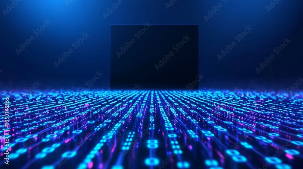 Wall mural a virtual reality background with an abstract cyber space setting, composed of a digital matrix grid