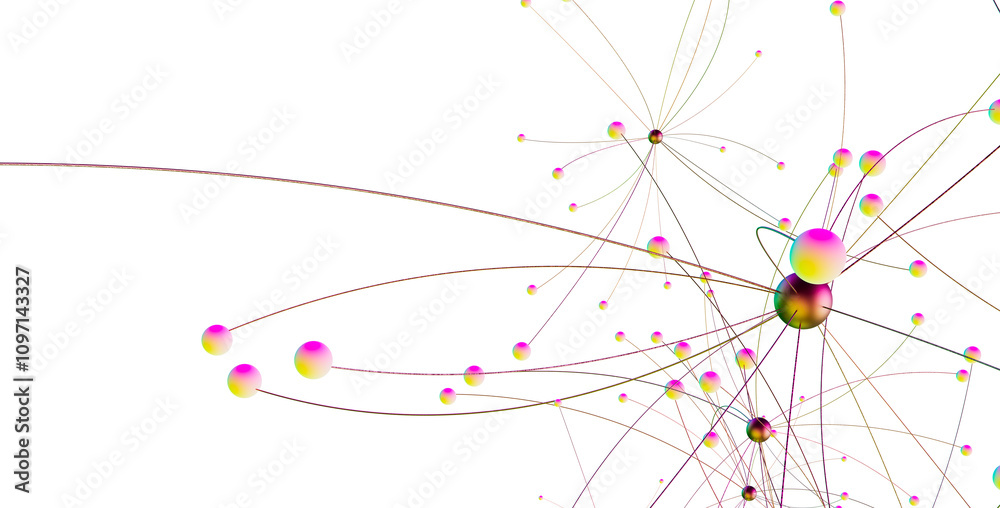 Poster gene lines and nodes, biological gene structure, 3d rendering.