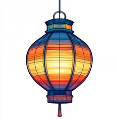 Obraz premium Beautifully Crafted Lantern Displaying Warm Sunset Colors, Hanging Gracefully Against a Simple Background