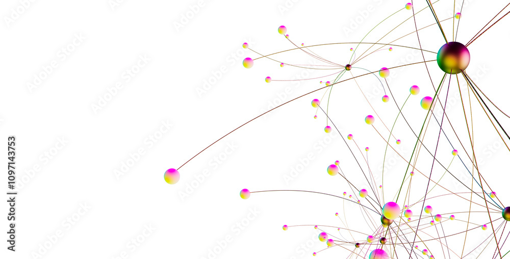 Poster gene lines and nodes, biological gene structure, 3d rendering.