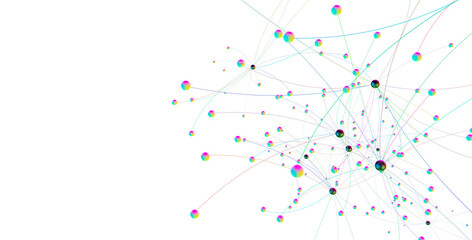 Gene lines and nodes, biological gene structure, 3d rendering.