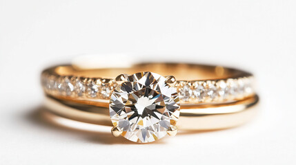 Golden diamond ring and contemporary diamond stock photo Jewelry, White Background, Ring