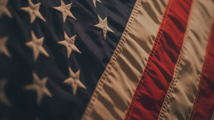 A close-up of the American flag, showcasing the intricate details of its stars and stripes, symbolizing patriotism and national pride.