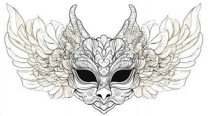 Fototapeta premium Elaborate Mask Design Featuring Intricate Patterns and Wings, Suitable for a Costume Event or Celebration
