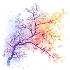 Vibrant Watercolor Tree With Blooming Flowers Showcasing Spring's Beauty in Soft Pastel Colors