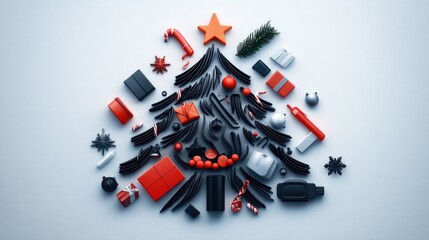 Creative typography christmas tree design with festive decorations and symbols for seasonal celebration