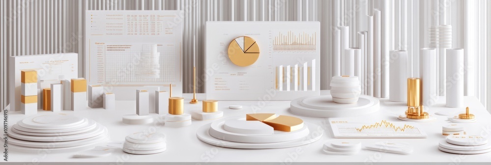 Aufkleber A minimalist data visualization setup featuring charts and graphs in white and gold tones.