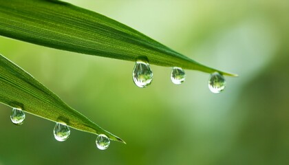 나뭇잎 끝에 물방울이 매달려있는 모습