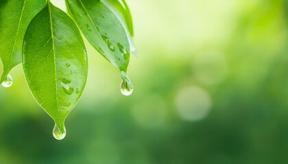 Fototapeta premium 나뭇잎 끝에 물방울이 매달려있는 모습