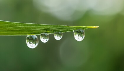 나뭇잎 끝에 물방울이 매달려있는 모습