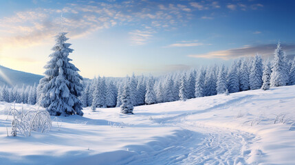 Tranquil Winter Landscape With Snowy Trees at Sunrise