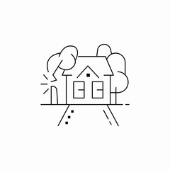 house broken tree icon sign vector