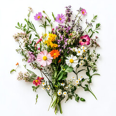 Obraz premium bouquet of flowers top view on white background