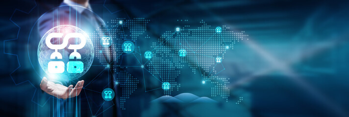 Hand touching with a global network connection, blockchain technology, decentralized systems, smart contracts, secure transactions, and a futuristic visionempowering trust, innovation