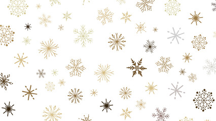 Snowflakes - new year pattern. Christmas theme, golden openwork shiny snowflakes, star, 3D rendering.