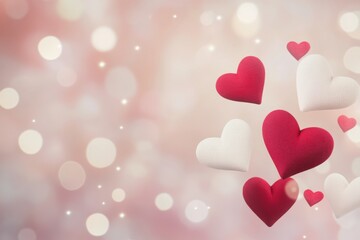 Colorful hearts float in a soft pink background creating a romantic atmosphere for celebrations