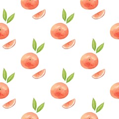 A simple pattern with watercolor oranges and leaves
