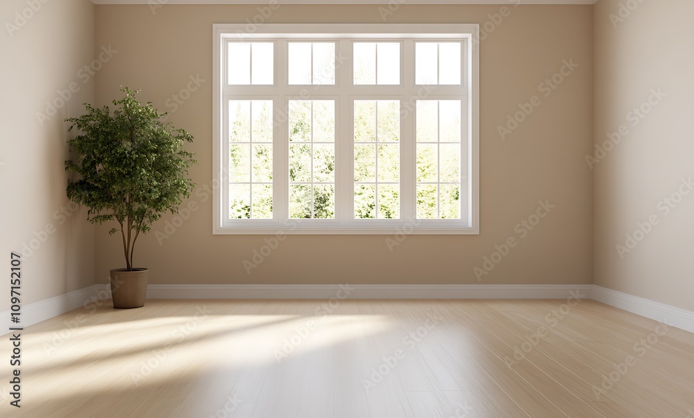 Poster Empty Room with Natural Light and Large Window Creating a Calm Space : Generative AI