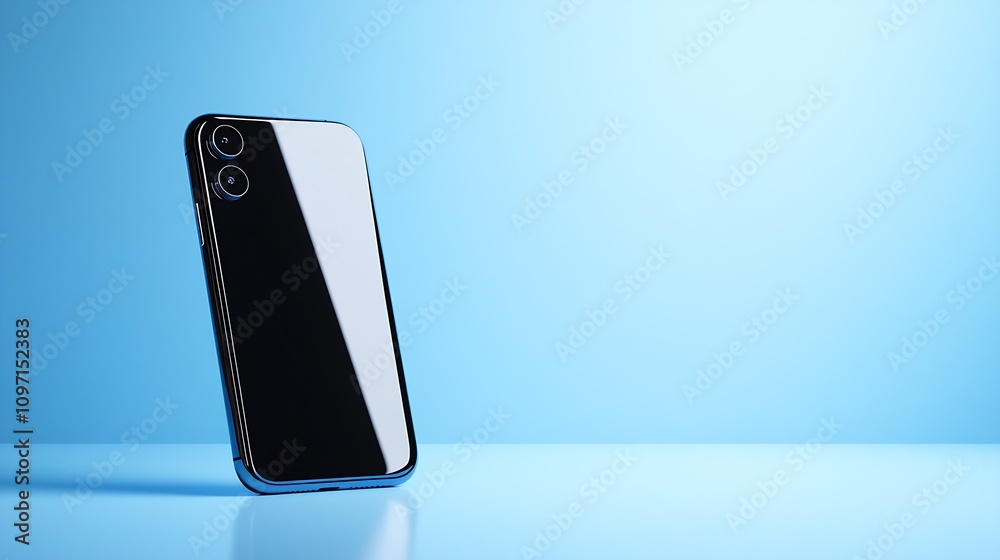 Aufkleber modern black smartphone reflecting blue minimalist background technology display : generative ai
