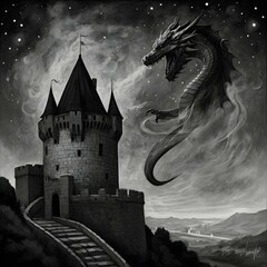 Dragon and Castle at Night
