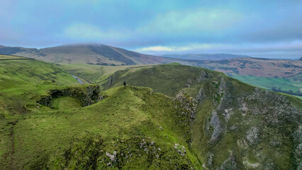Aerial Drone Photography of Sunset Over Winnats Pass, Mam Tor, and Hope Valley – Capturing the Breathtaking Beauty of the Peak District | Papa Bear Photography