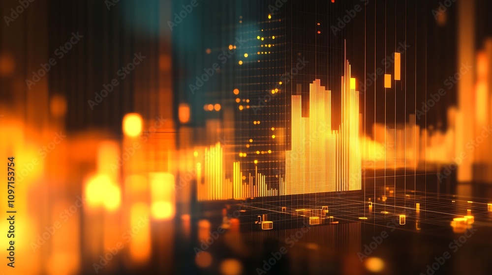 Aufkleber Vibrant Orange and Blue Data Visualization Displaying Abstract Graphics for Technology Concepts : Generative AI