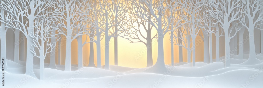 Aufkleber a tranquil winter landscape showcases intricate white paper silhouettes of trees illuminated by soft