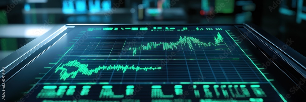 Aufkleber Digital display showing fluctuating data trends and graphs.