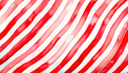 Obraz premium A playful watercolor background featuring diagonal red and white stripes, reminiscent of candy canes, creating a festive and cheerful atmosphere, perfect for holiday designs.