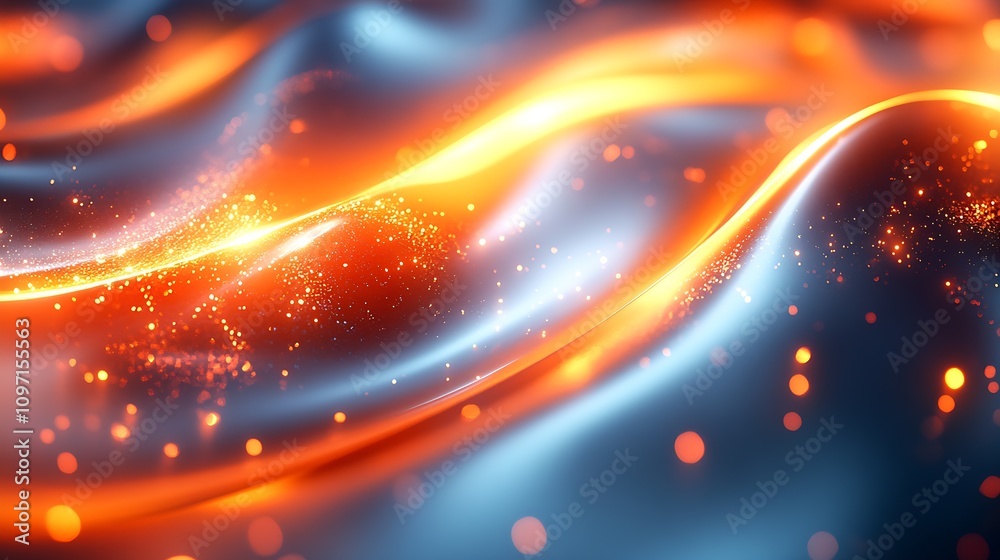 Poster Radiant orange and blue flowing abstract design with sparkling digital textures : Generative AI