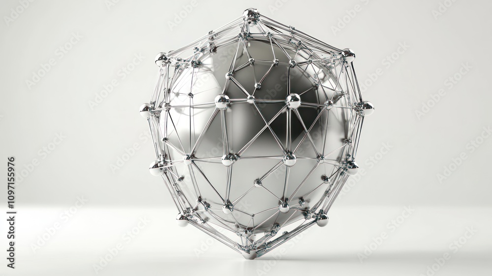 Fototapete a metallic geometric structure resembling a polyhedron with interconnected nodes.