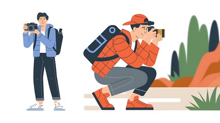 Outdoor photographer with a camera capturing beautiful nature landscapes

