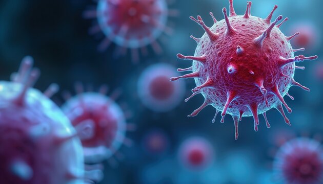 Colored SEM micrograph shows apoptotic cells. Irregular shapes and fragmented nuclei are visible. Microscopic view of cell death. Human disease research. Medical science image.