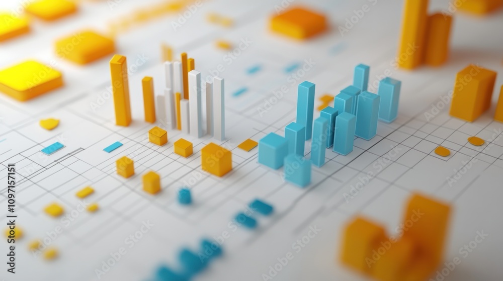 Aufkleber 3D bar and line graphs representing data analysis and visualization.