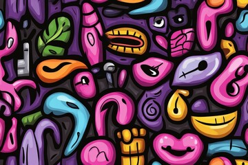 Obraz premium Colorful abstract patterns with shapes and symbols in vibrant hues