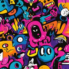 Fototapeta premium Colorful abstract art featuring playful characters and designs