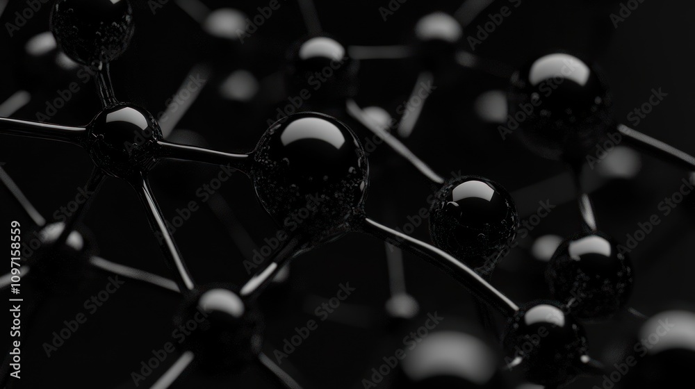 Aufkleber abstract representation of interconnected black molecules on a dark background.