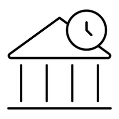 Branch Hours Sign Icon with Clock Next to a Bank Building