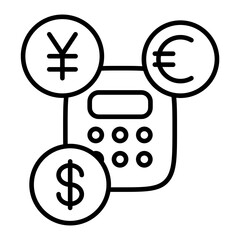 Currency Conversion Icon with Calculator and Various Currency Symbols