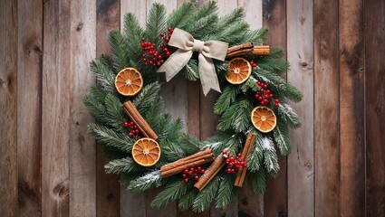 Rustic Christmas Wreath with Pine, Berries, and Burlap Bow