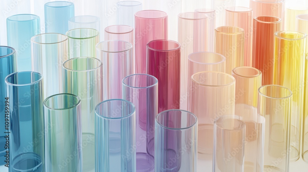Poster colorful glass cylinders arranged in a gradient pattern